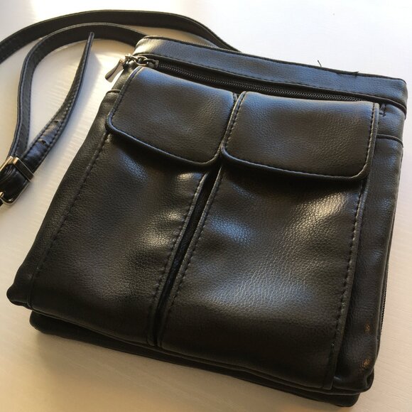 VINTAGE Black Leather Cross Body Purse - Picture 2 of 14